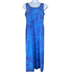 Vintage Dress Size Large Midi Maxi Side Slits Blue Purple Tie Dye Peanut Punch